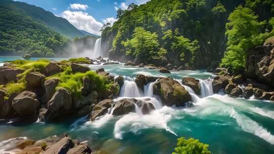 山间瀑布河流自然风光