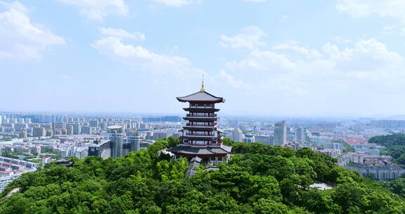 椒江白云阁由近及远带出洪家方向城市全景