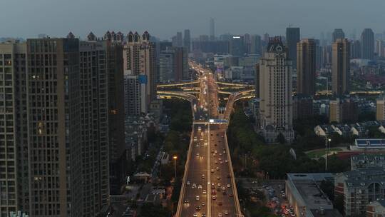 武汉航拍汉口马路高架桥夜景高楼大厦视频素材模板下载