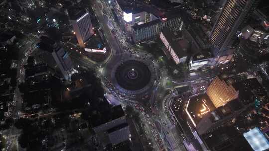 印尼雅加达城市Bundaran环形路口夜景俯瞰