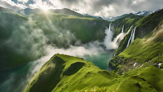 青山绿水间的壮丽瀑布景观