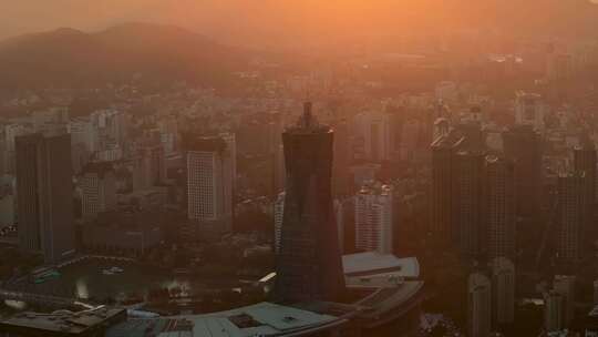 杭州风光地标建筑西湖文化广场夕阳航拍