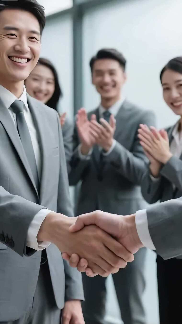 商务人士握手同事鼓掌场景