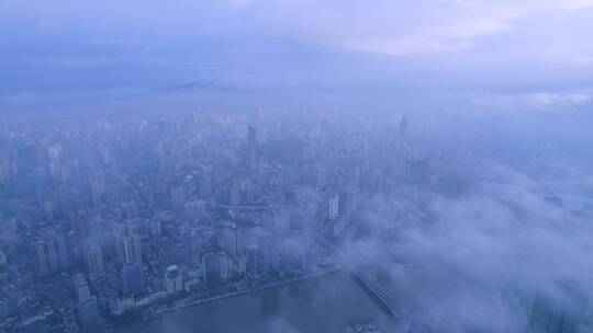 广州城市建筑群与云海云雾缭绕唯美风光航拍