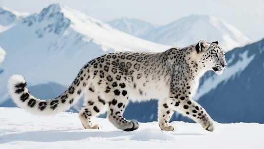 雪豹在雪山雪地中行走