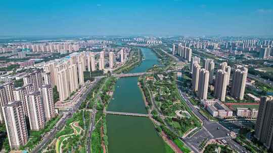 航拍郑州贾鲁河河道城市水系生态建设视频素材模板下载