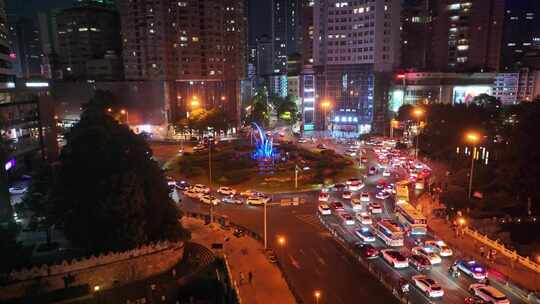 贵州省贵阳市南明区新华路夜景航拍车流夜晚