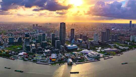 上海徐汇滨江西岸艺术中心CBD日落航拍