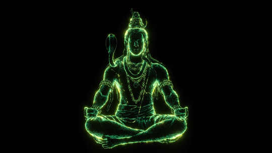 印度湿婆发光在黑暗中释放绿色能量3D瑜伽