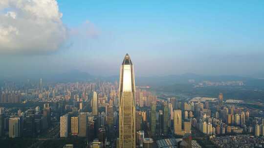 深圳平安金融中心夕阳下航拍