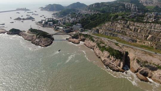 航拍浙江台州温岭石塘镇海冰风景