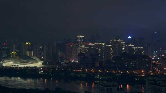 广西南宁邕江与五象新区城市高楼建筑夜景