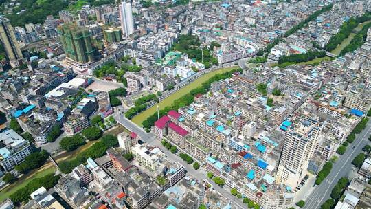 航拍陆川县老城区县城