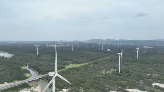 福建省福州市平潭沿海通道风力发电沙滩航拍
