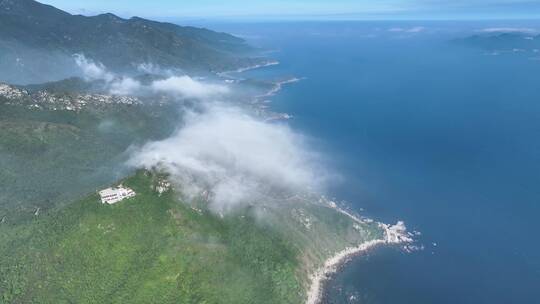 航拍深圳东西涌天文台海岸线云海景观4K