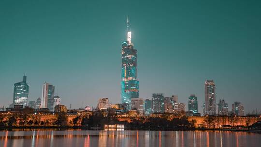 紫峰大厦夜景_玄武湖夜景_夜景延时视频素材模板下载