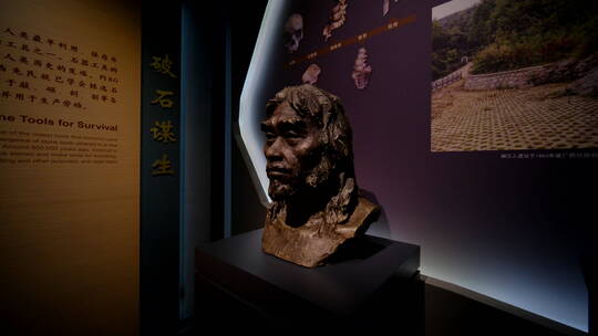 柳州历史柳江人原始人猿人古人雕塑头像