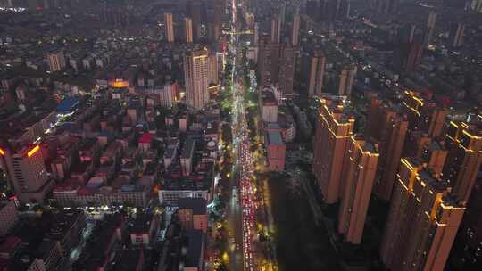 城市夜景拥堵交通岳阳航拍