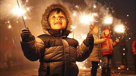 春节新年冬天年夜饭团圆烟花过年喜庆热闹气