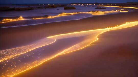 海滩夜光海浪景色