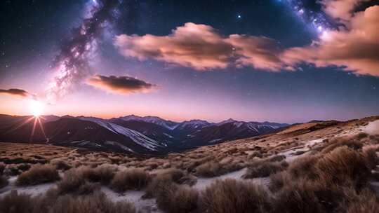 山间星空日出全景