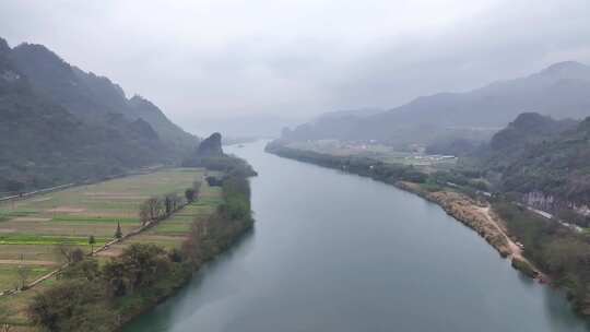 航拍广东清远阳山连江流域乡村田园风光