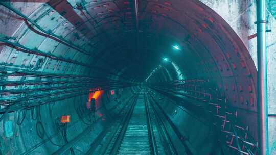 中国上海地铁隧道内穿梭行驶延时
