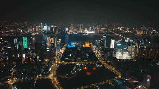 杭州钱江新城夜景大全景航拍