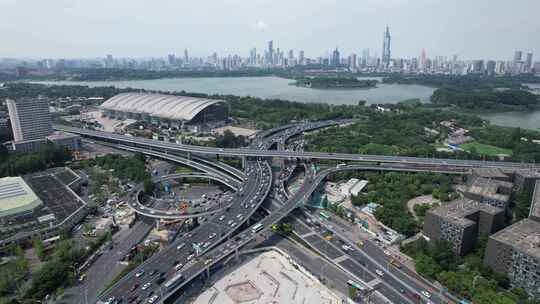 江苏南京城市宣传高架桥拥堵交通玄武湖航拍