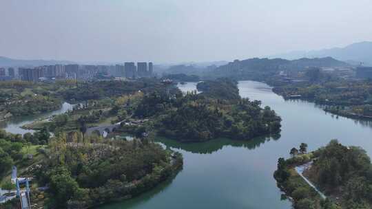 四川达州莲花湖湿地公园航拍