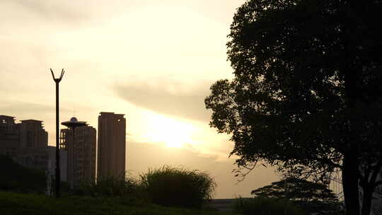 现代城市晚霞风景