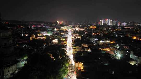 航拍福建泉州古西街泉州古城夜景