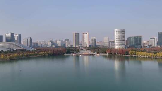 合肥航拍城市天鹅湖冬天景色大景