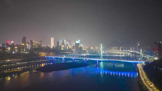 航拍重庆夜景重庆长江大桥延时