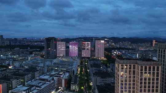 广东深圳城市夜幕降临夜景航拍