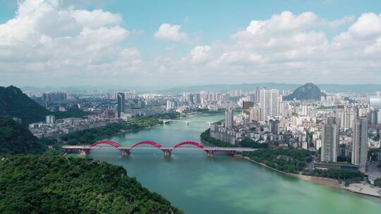 4k 航拍广西柳州城市景观天际线