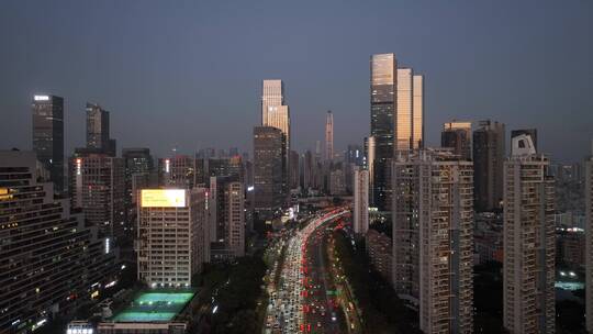 深圳下沙滨海大道建筑群夜景航拍