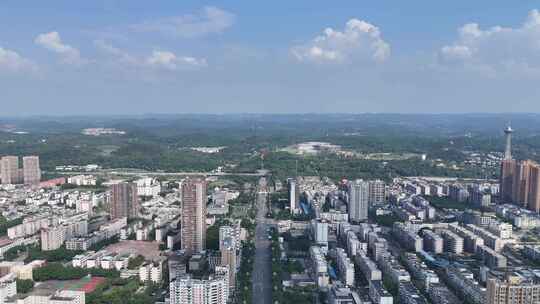 四川德阳城市大景蓝天白云航拍