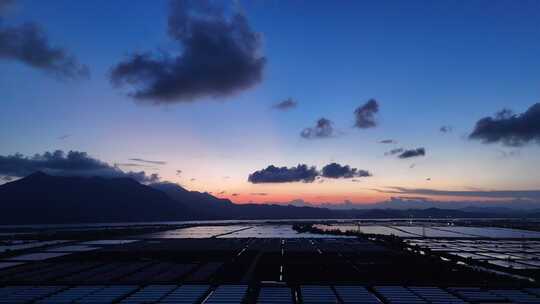 鱼塘小棚虾养殖场夜景乡村振兴航拍震撼大气