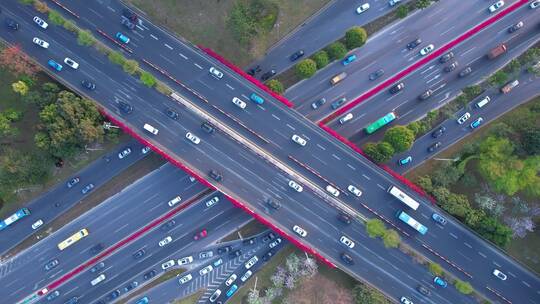 顶视航拍城市道路交通车流C视频素材模板下载