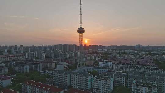 上海嘉定电视塔城市傍晚夕阳日落航拍