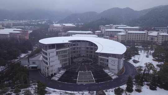 浙江农林大学冬季唯美雪景风景航拍