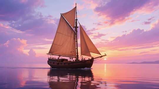 海面帆船日落景象