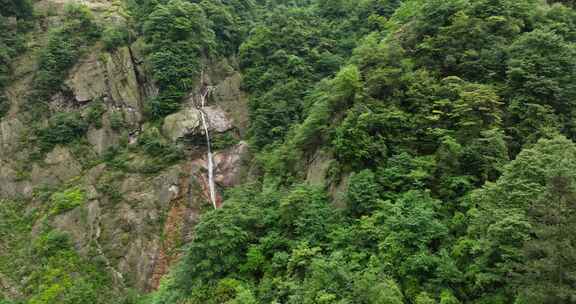 航拍都江堰龙池自然保护区瀑布山林风景