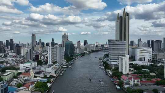 HDR泰国航拍曼谷湄南河城市高楼天际线视频素材模板下载