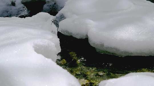 春天被雪覆盖的河流河水