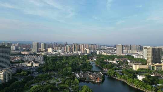 航拍浙江宁波天一阁月湖景区