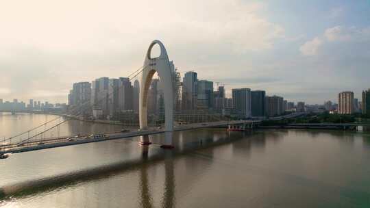 广州珠江CBD猎德大桥清晨视频素材模板下载