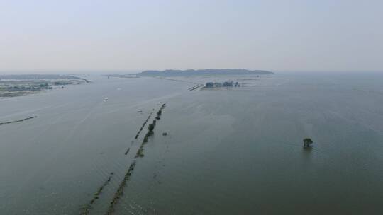 湖南岳阳洞湖庭长江风光航拍