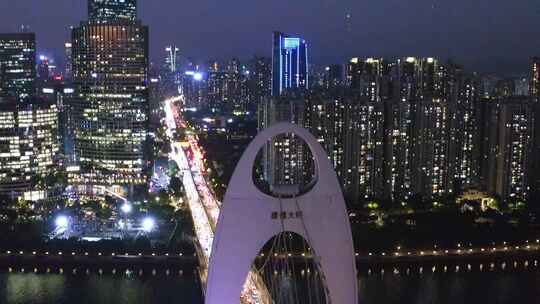 广州珠江新城CBD4K航拍视频，猎德大桥车流